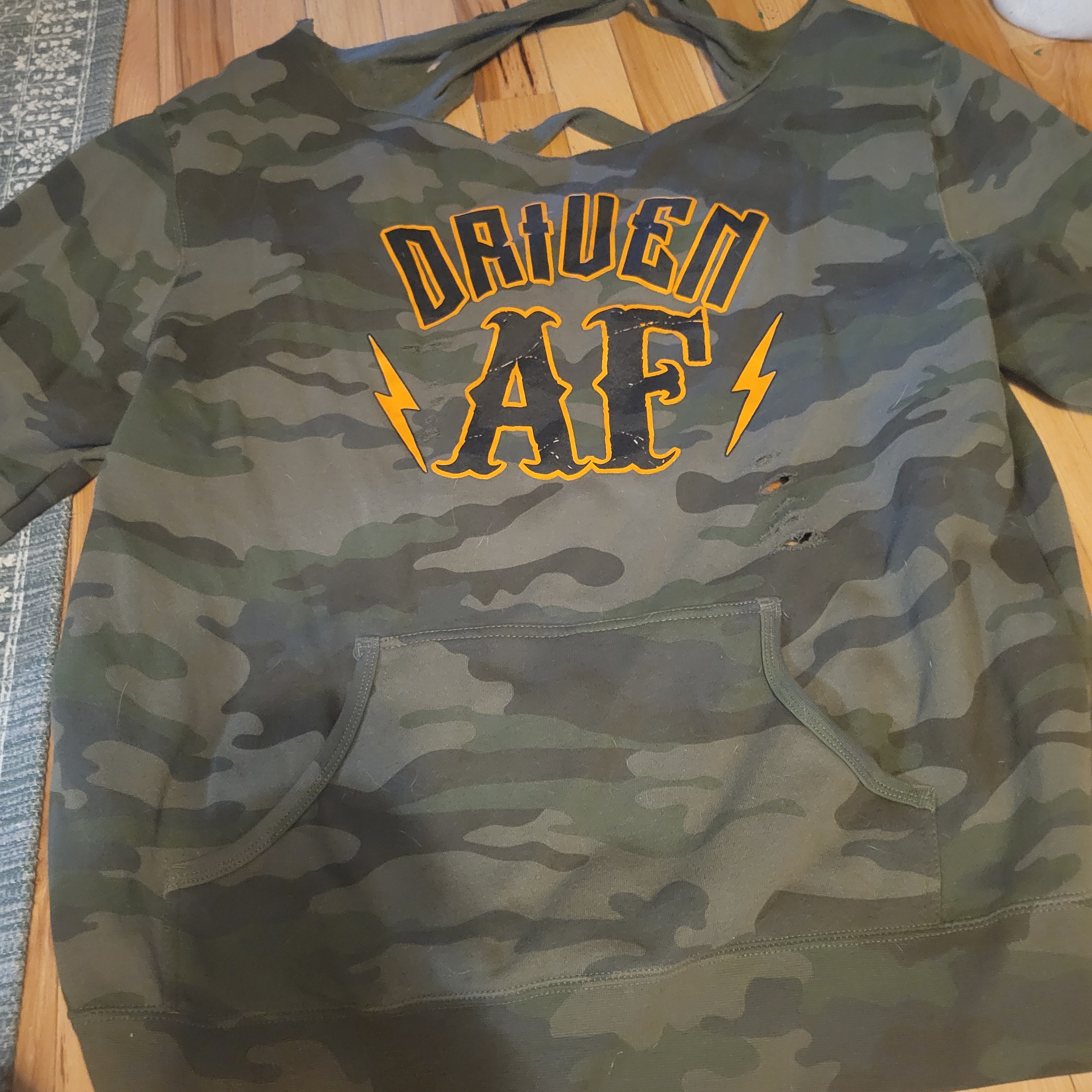 Driven Af Camo Hoodie With Orange Accents